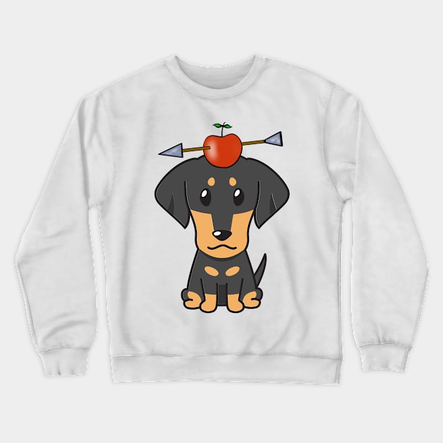 Funny dachshund is playing william tell with an apple and arrow Crewneck Sweatshirt by Pet Station